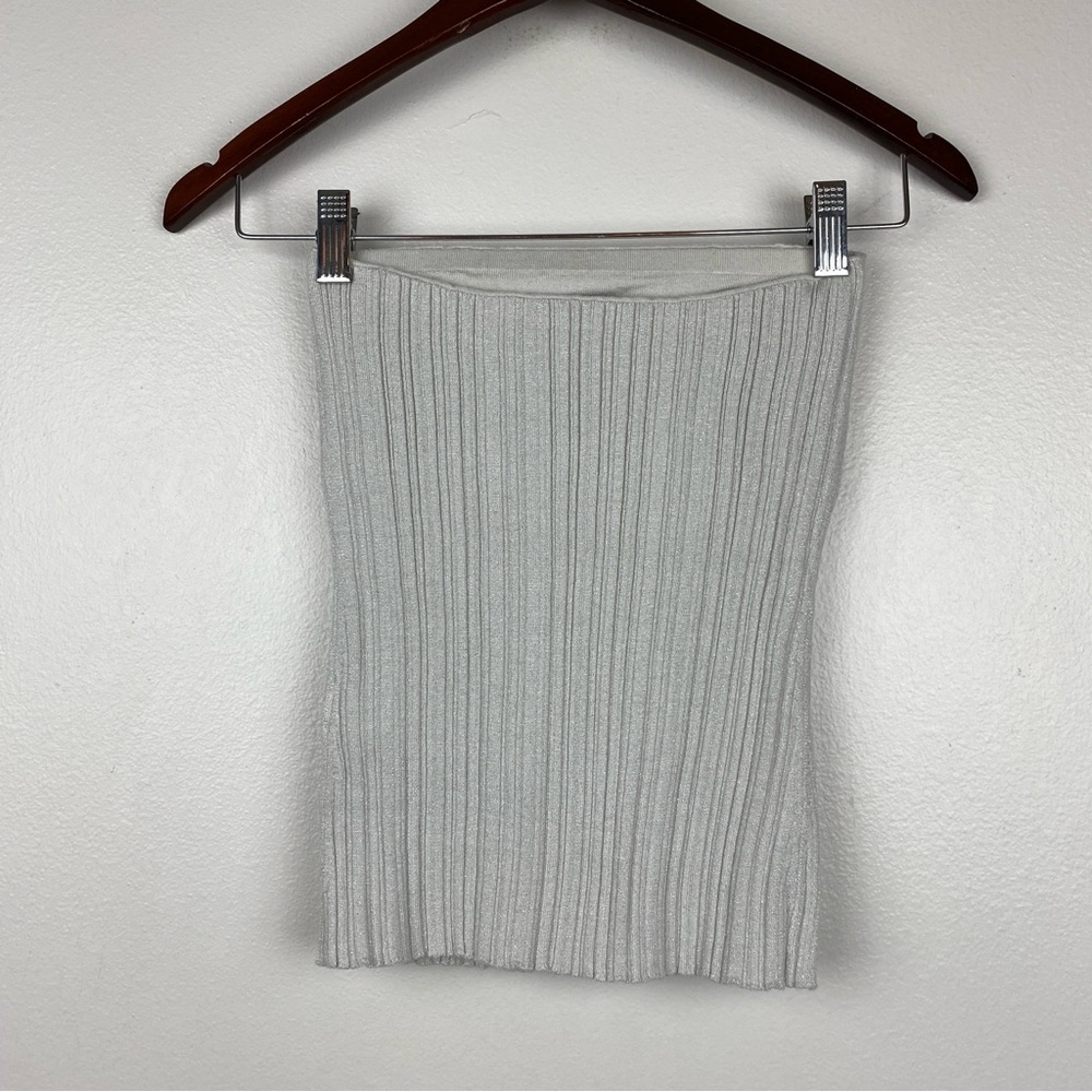 Madewell x Aimee Song Ribbed Knit Slim Fit Shimmer Metallic Tube Top Size XS NWT - Picture 5 of 7